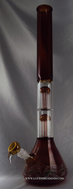 2PWP-12 -- 22″ GOG DOUBLE PERK 8 TREE WATERPIPE WITH ICE CATCHER OUTSIDE COLOR AMBER