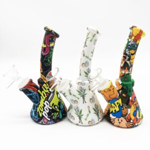 SWP-30 -- 6" ASSORTED COLOR SILICONE WATERPIPE WITH WATER TRANSFER PRINTING WITH SILICONE DOWNSTEM AND GOG BOWL