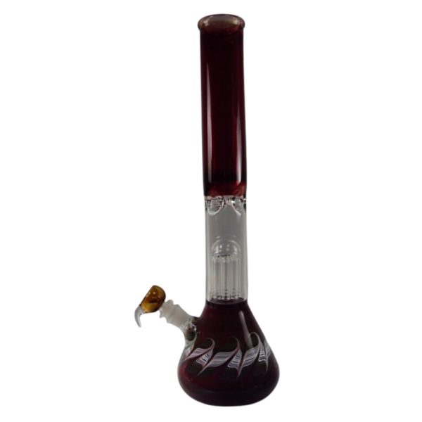 Glass On Glass Single Perk 8 Tree Waterpipe With Ice Catcher 20" Amber