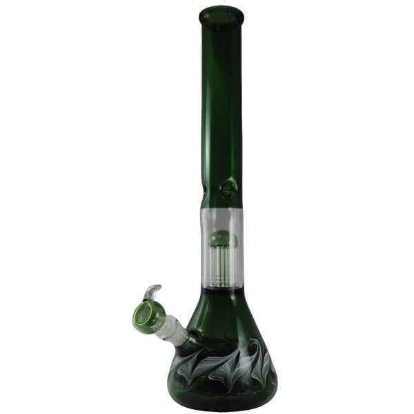 Glass On Glass Single Perk 8 Tree Waterpipe With Ice Catcher 20" Green