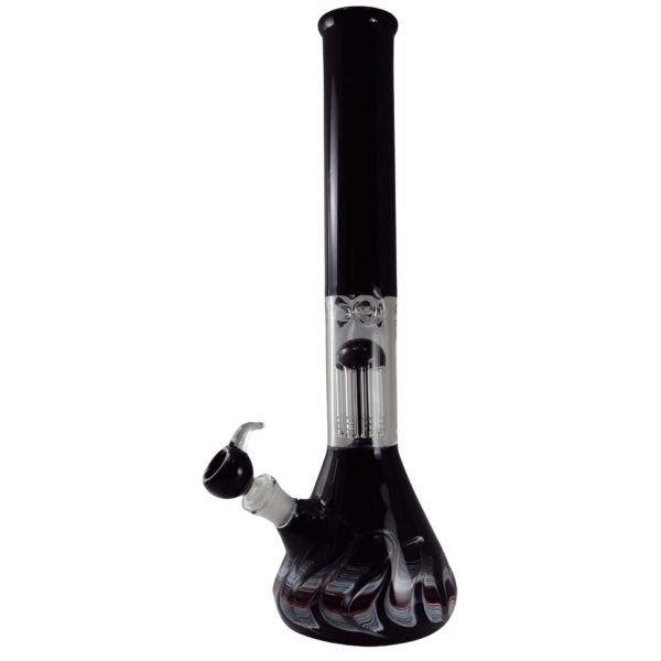 Glass On Glass Single Perk 8 Tree Waterpipe With Ice Catcher 20" Black