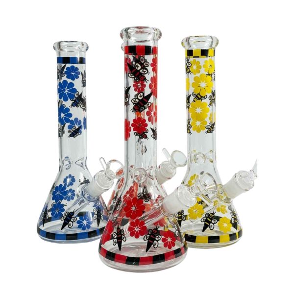 Assorted Color Beaker Bee Glow In Dark Waterpipes 12" 380gms Assorted Color