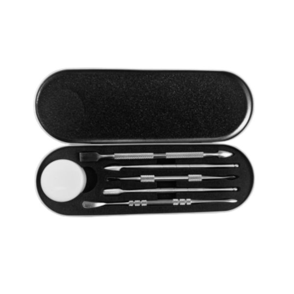 5 Kinds SS Dabbers With One 32mm Wax Silicone Container Pack In One Tin Box 32mm