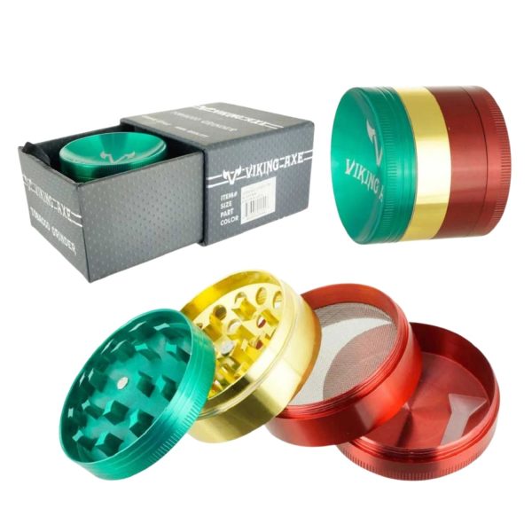 4 Parts 50mm Viking Axe Rasta Grinder 50mm Rasta Case of 12