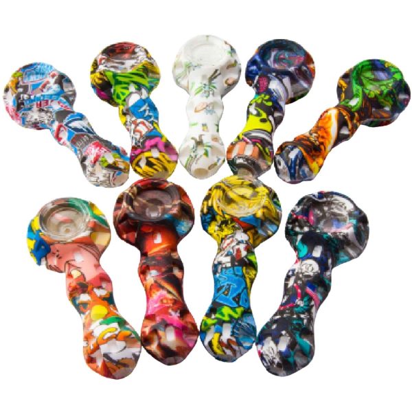 Handpipe With Water Transfer Printing With Glass Bowl And In-Buil... 4.5" Assorted Color Case of 5