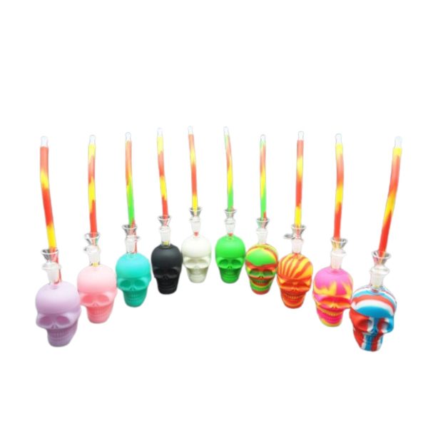 Silicone Skull With Glass Downstem And Glass Bowl 3.7" Assorted Color