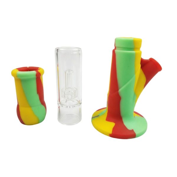 Silicone With Showerhead Glass Perk Waterpipe With Silicone Downstem And GOG ... 14" Assorted Color