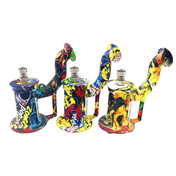 Silicone Oil Rig With Water Transfer Printing 10mm Domeless Ti Nail, With Stainless Dabber ... 5.6"